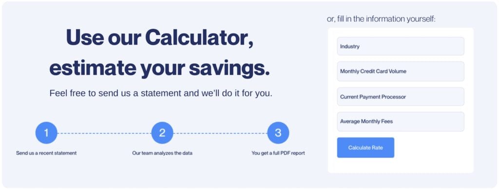 Rescue Payments savings calculator - Find out how much you could save by switching payment processors. Click here for a free Rescue Review and personalized cost analysis.